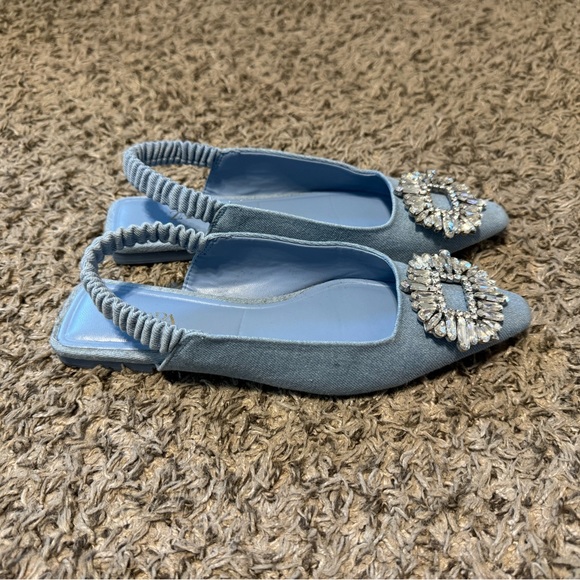 ZARA SHIMMERY DENIM SLINGBACK SHOES - Picture 4 of 4